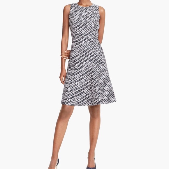 J.Crew Navy & Pink Jacquard Piper Foulard Print A-line Career Dress Sz 12 - Picture 1 of 17